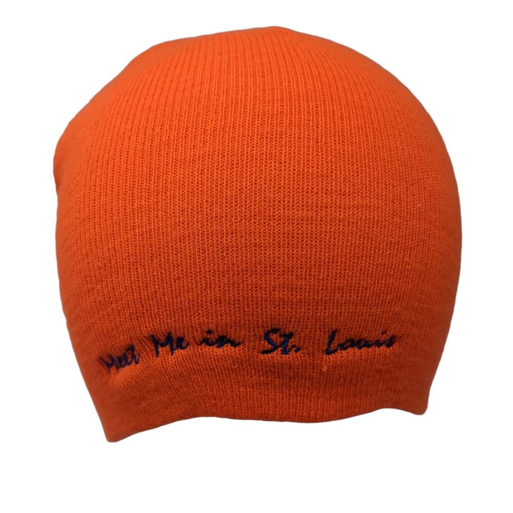 Meet Me In St. Louis Beanie Hat Orange One Size Stretch Knitted Embroidered AMC